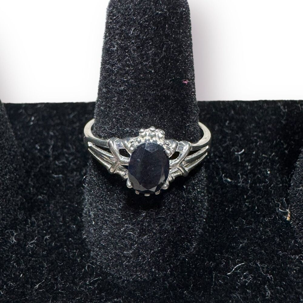 Signed NV Sapphire Solitaire Ring Size 7 Sterling Silver 925 - Picture 1 of 8
